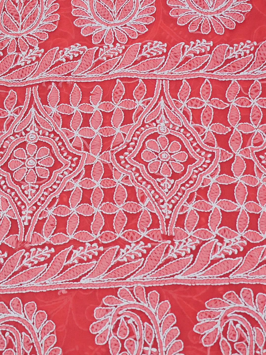 Ada Hand Embroidered Carrot Pink Georgette Lucknowi Chikankari Saree and Blouse 01A416801