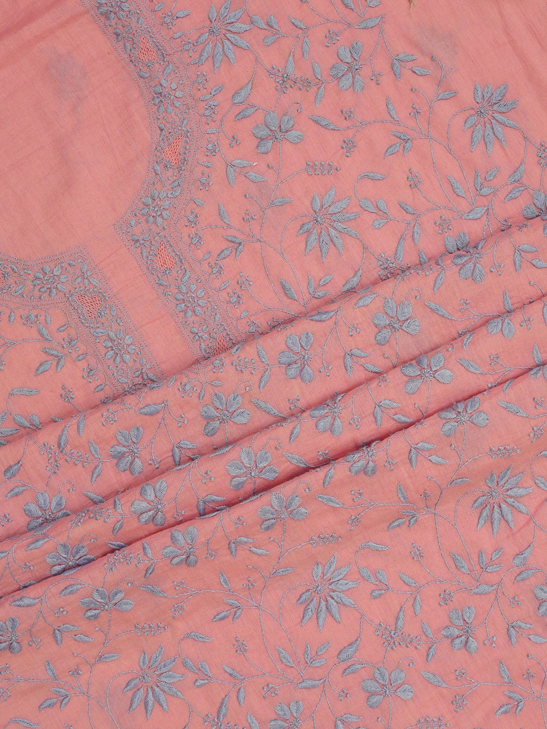 Ada Hand Embroidered Flamingo Pink Cotton Lucknowi Chikankari Unstitched Suit Piece 01A693501