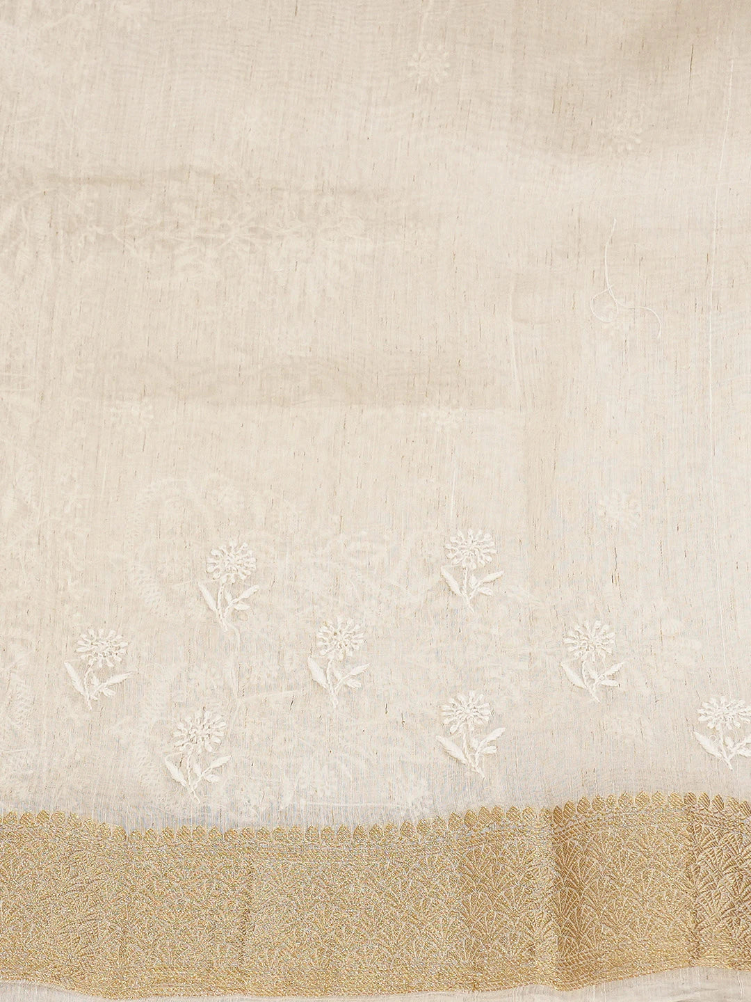 Ada Hand Embroidered Ivory White Chanderi Lucknowi Chikankari Saree and Blouse With Zari Work 01A727519