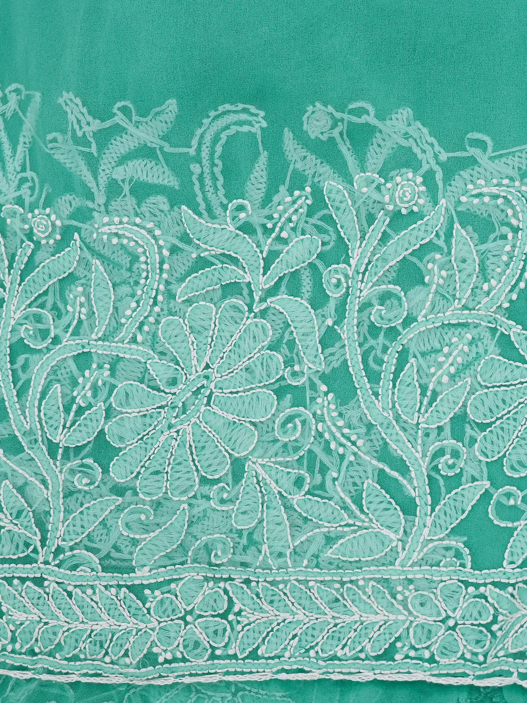 Ada Hand Embroidered Green Georgette Lucknowi Chikankari Saree and Blouse 01A554208
