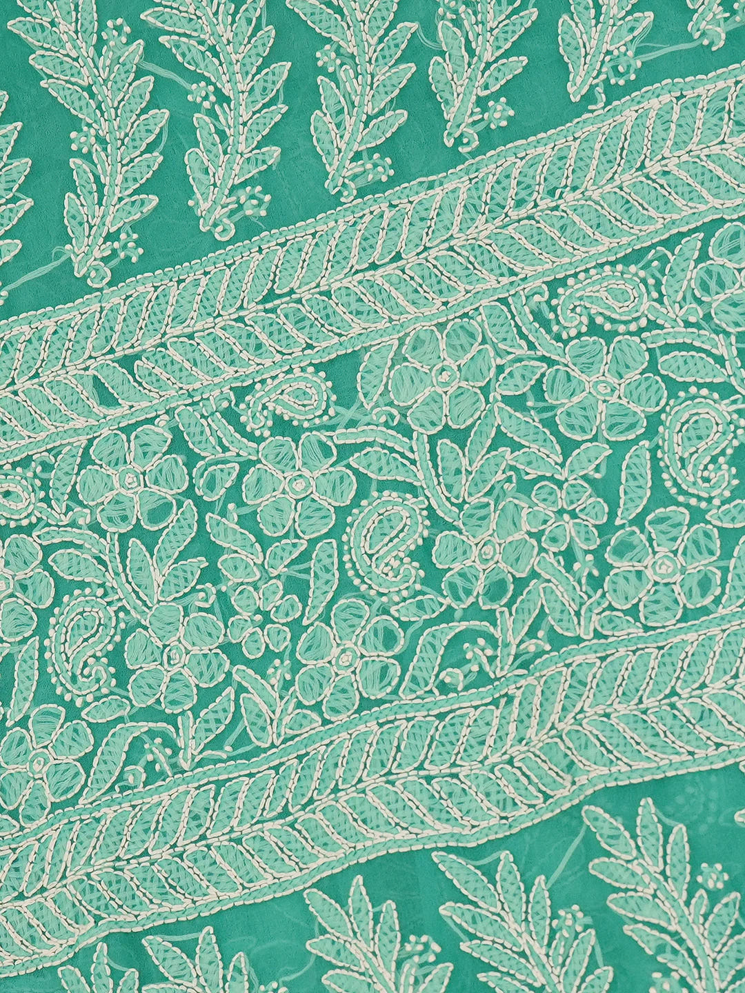 Ada Hand Embroidered Green Georgette Lucknowi Chikankari Saree and Blouse 01A554208