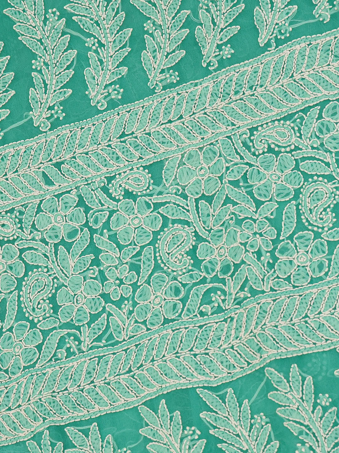 Ada Hand Embroidered Green Georgette Lucknowi Chikankari Saree and Blouse 01A554208