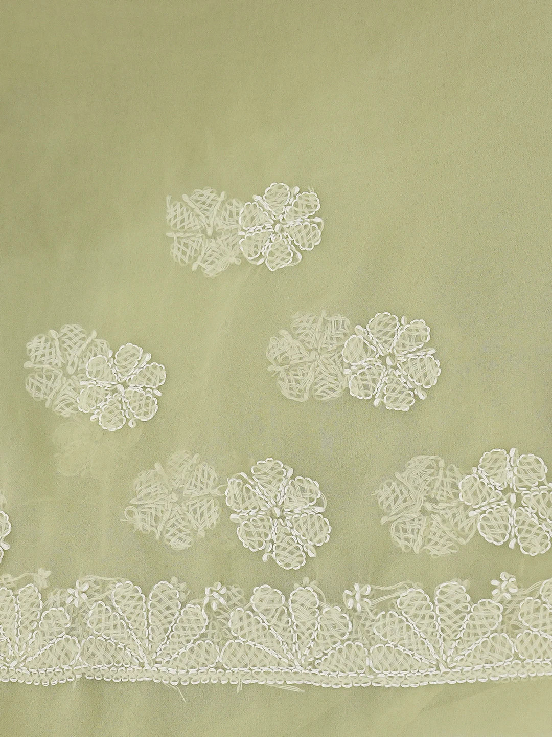 Ada Hand Embroidered Light Green Georgette Lucknowi Chikankari Saree and Blouse 01A719258
