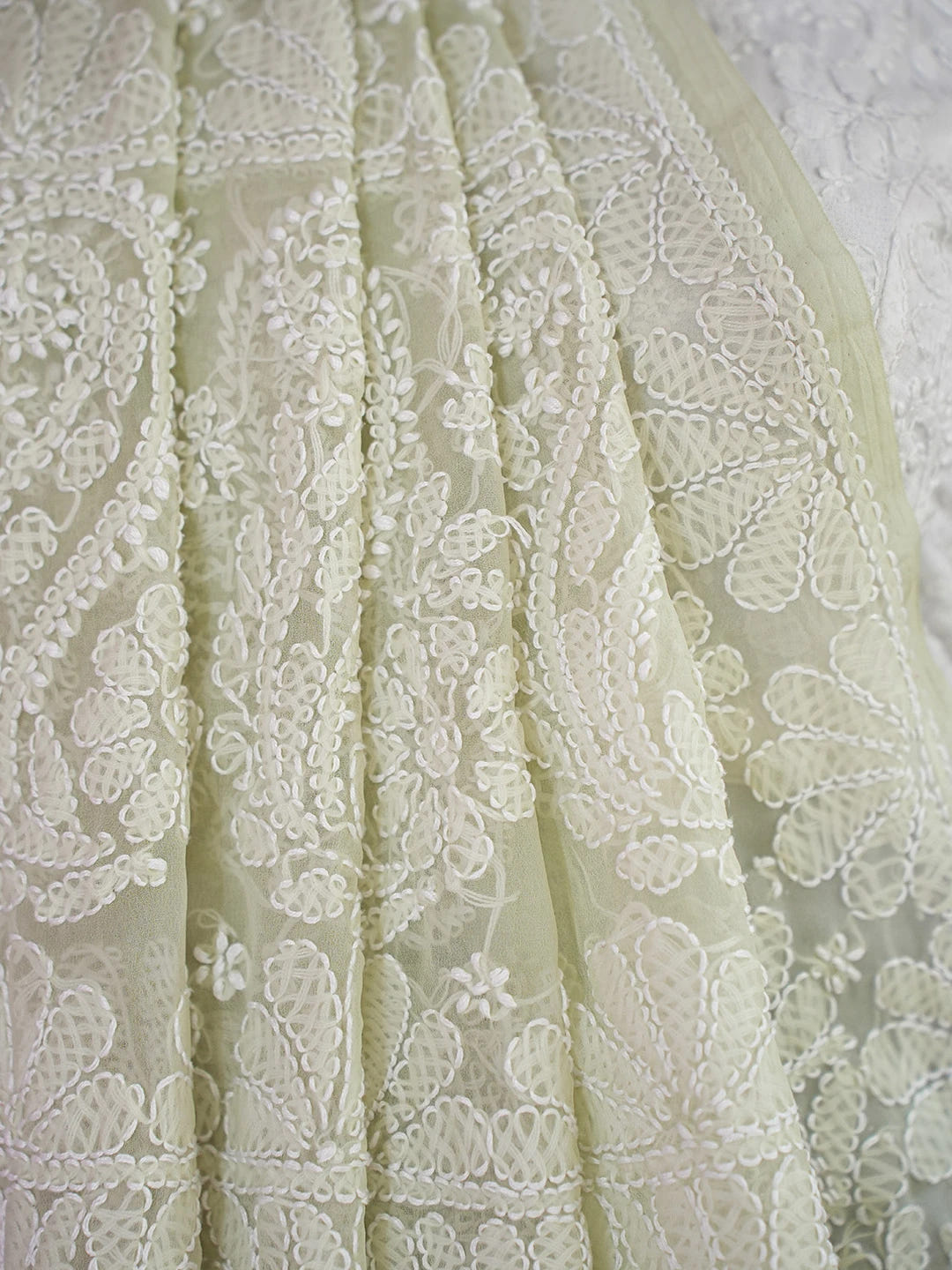 Ada Hand Embroidered Light Green Georgette Lucknowi Chikankari Saree and Blouse 01A719258