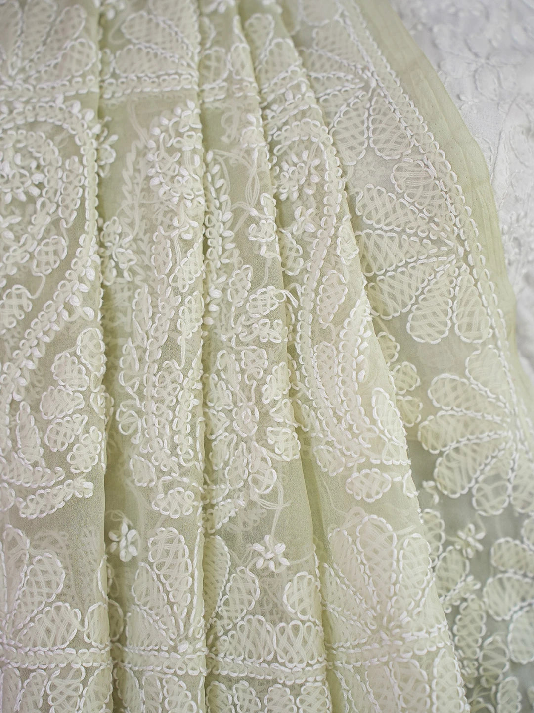 Ada Hand Embroidered Light Green Georgette Lucknowi Chikankari Saree and Blouse 01A719258