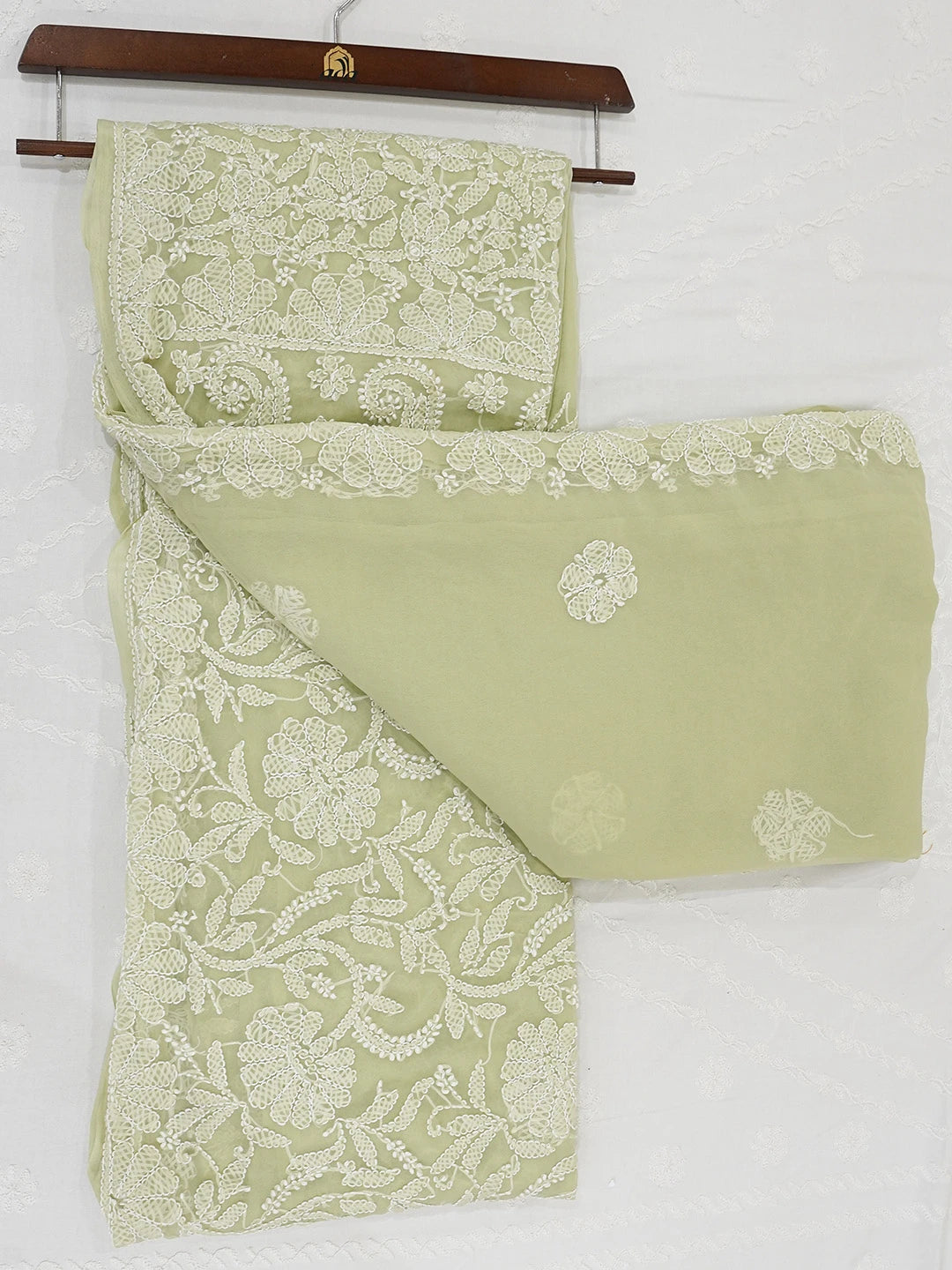 Ada Hand Embroidered Light Green Georgette Lucknowi Chikankari Saree and Blouse 01A719258