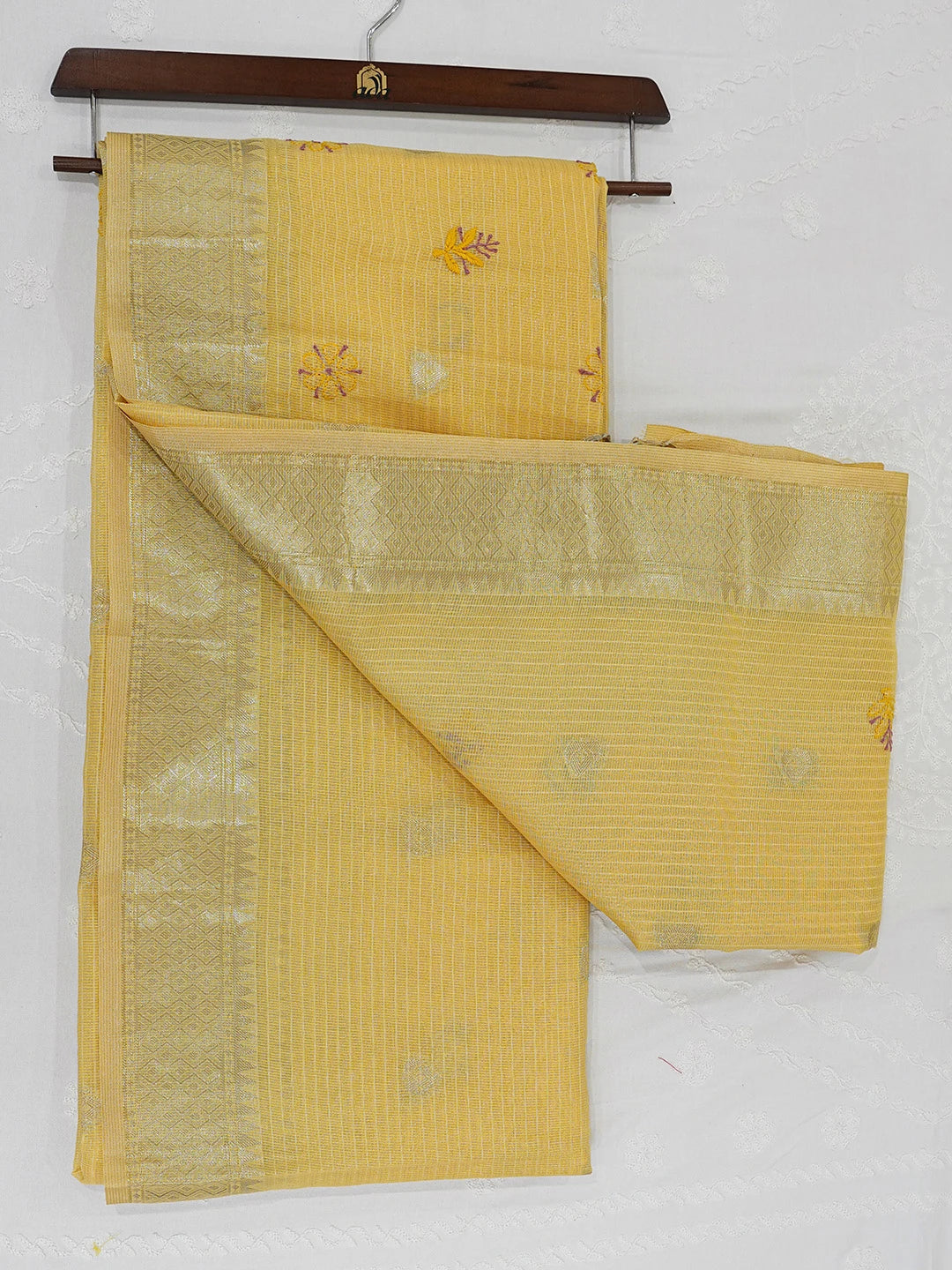 Ada Hand Embroidered Yellow Chanderi Lucknowi Chikankari Saree and Blouse With Zari Work 01A729042