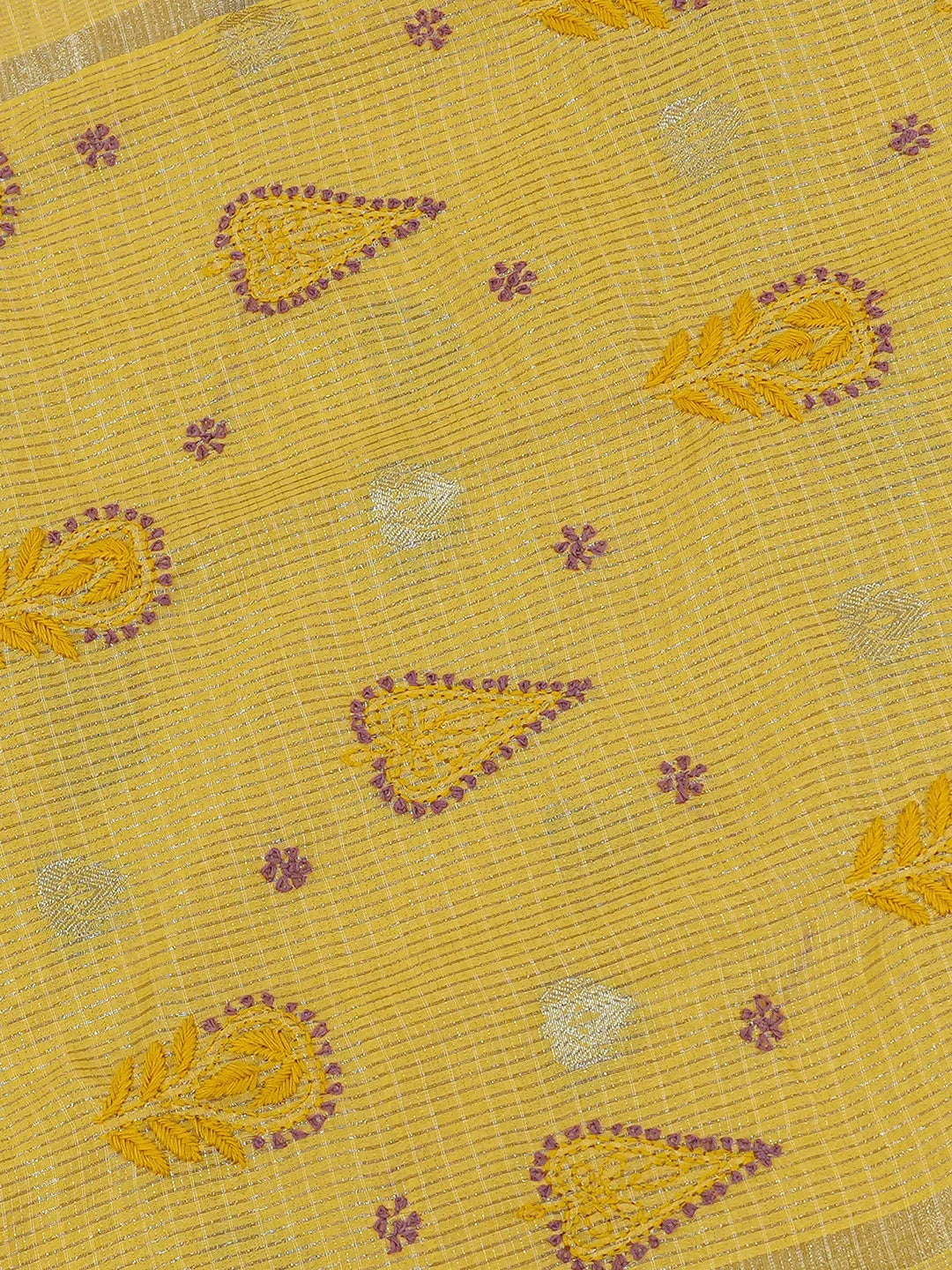 Ada Hand Embroidered Yellow Chanderi Lucknowi Chikankari Saree and Blouse With Zari Work 01A729042