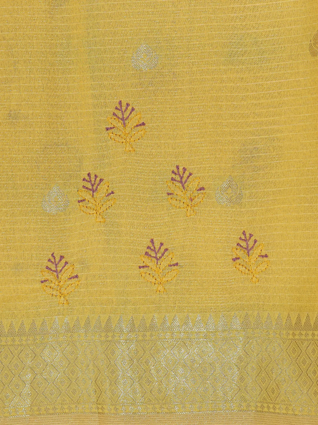Ada Hand Embroidered Yellow Chanderi Lucknowi Chikankari Saree and Blouse With Zari Work 01A729042