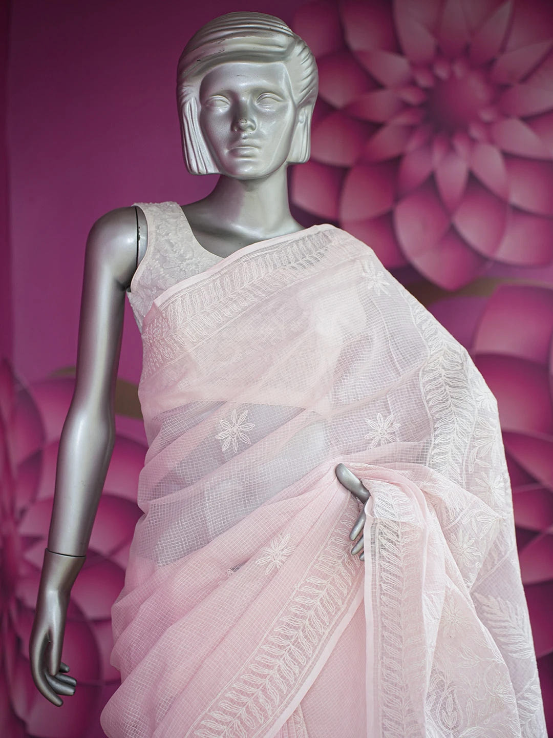 Ada Hand Embroidered Pink Kota Lucknowi Chikankari Saree and Blouse 01A711527
