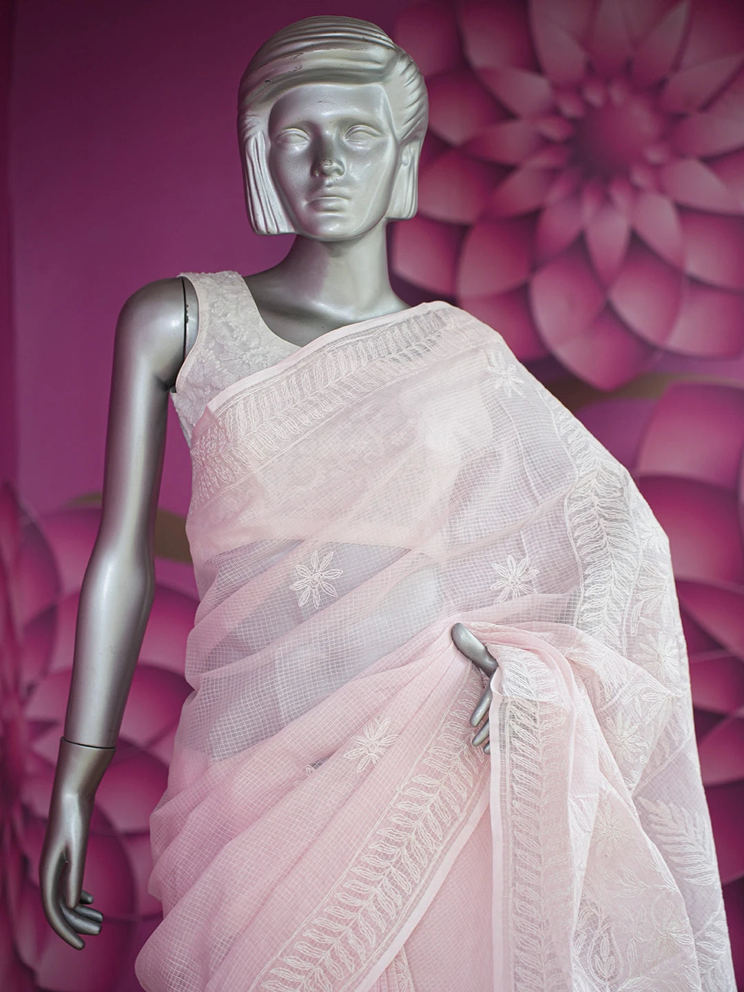 Ada Hand Embroidered Pink Kota Lucknowi Chikankari Saree and Blouse 01A711527