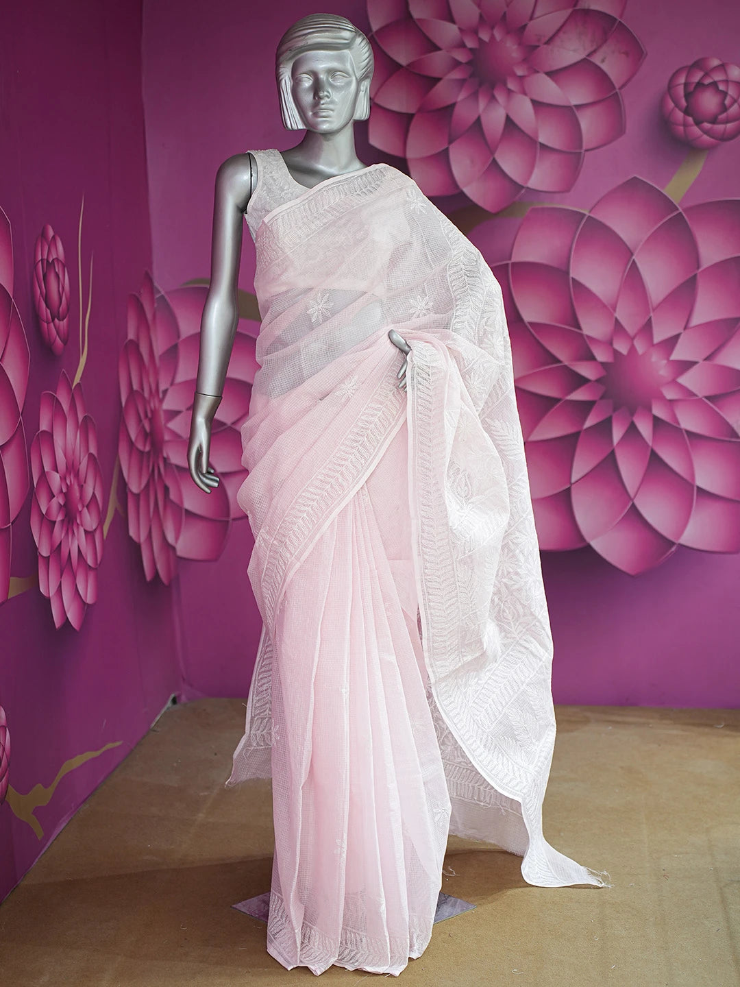 Ada Hand Embroidered Pink Kota Lucknowi Chikankari Saree and Blouse 01A711527