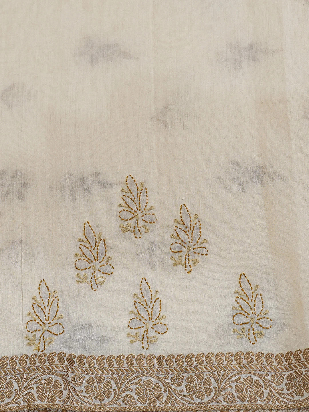 Ada Hand Embroidered Cream Chanderi Lucknowi Chikankari Saree and Blouse 01A729546
