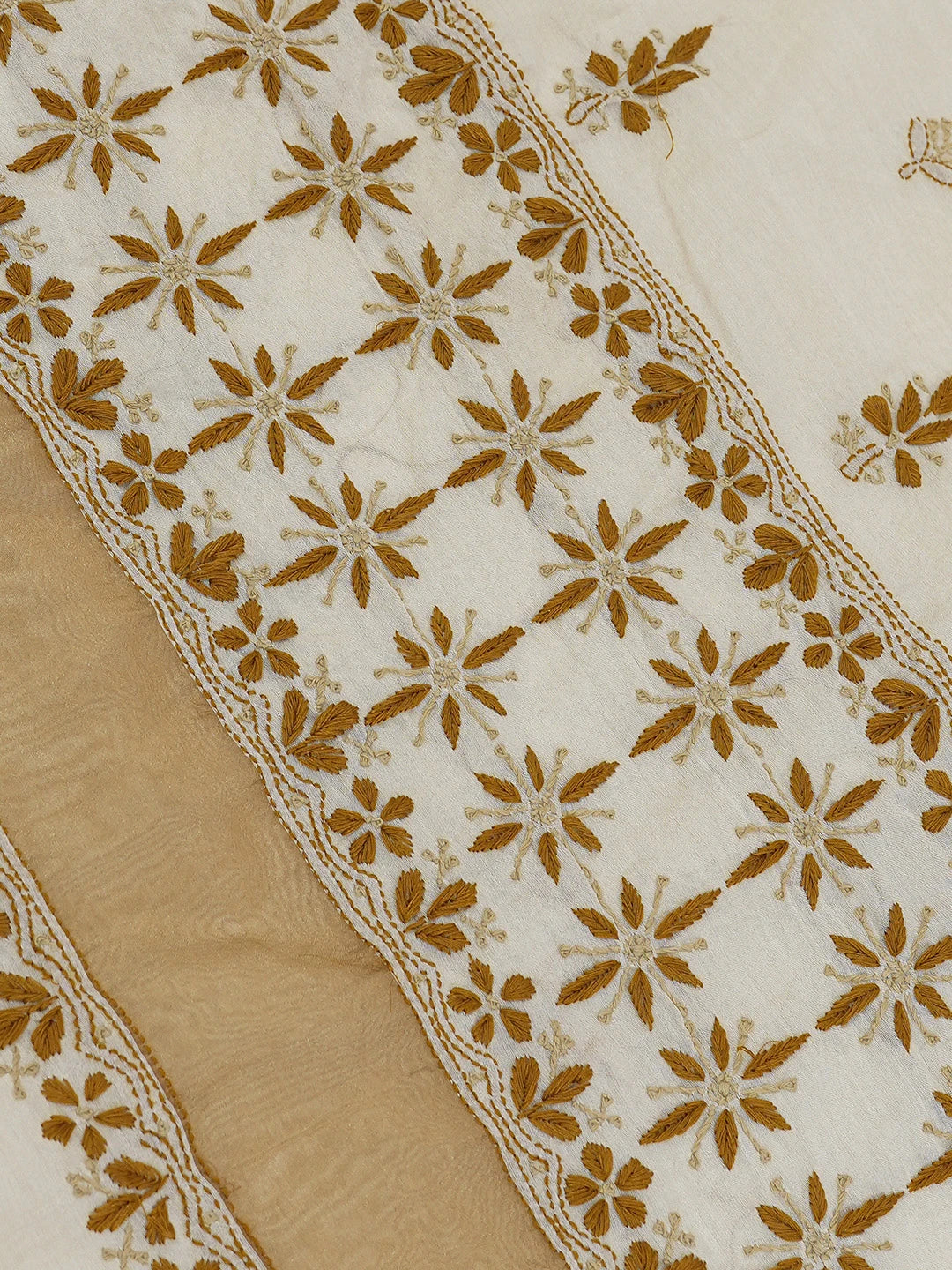 Ada Hand Embroidered Cream Chanderi Lucknowi Chikankari Saree and Blouse 01A729546