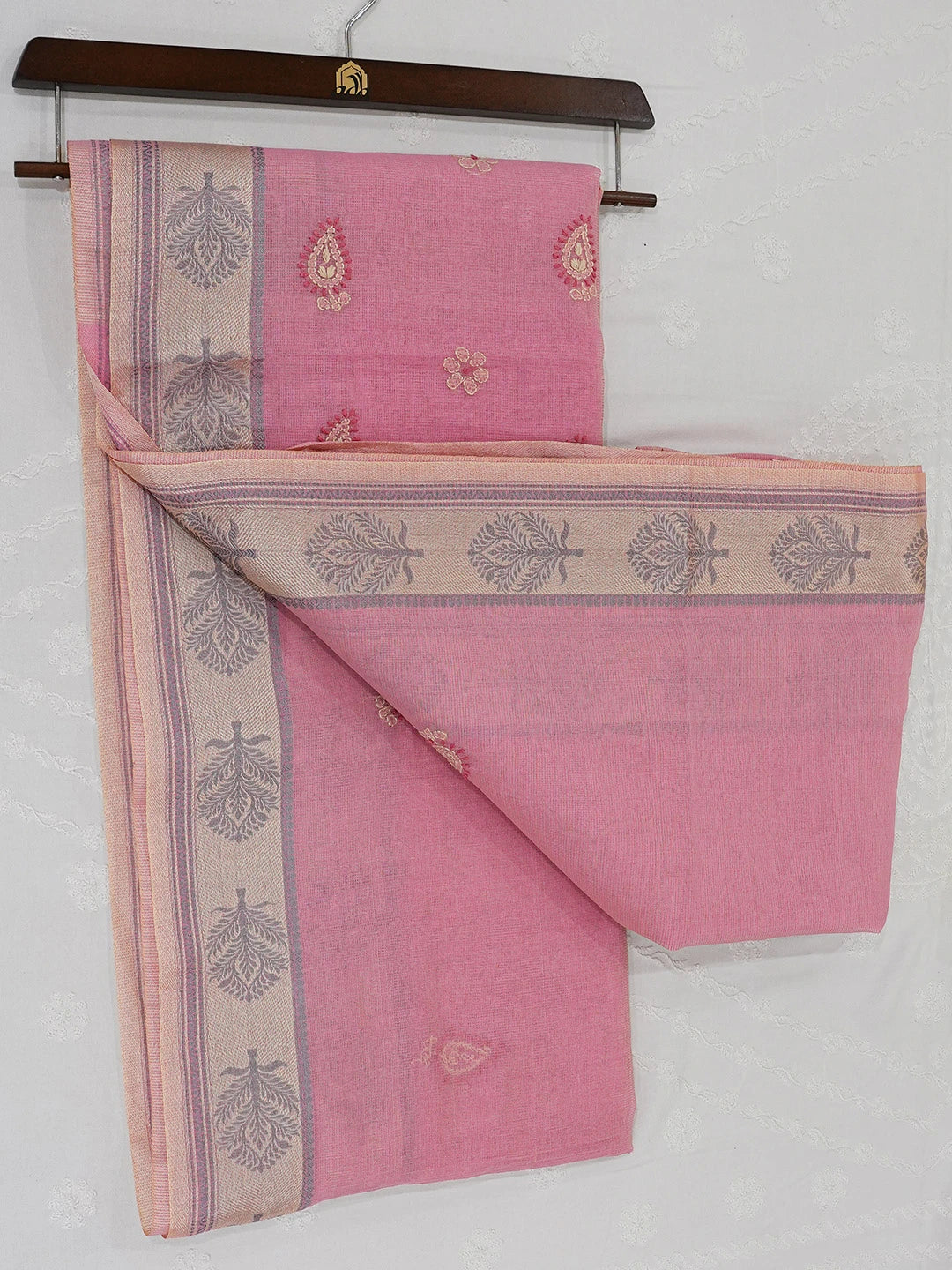 Ada Hand Embroidered Pink Kota Chanderi Lucknowi Chikankari Saree and Blouse 01A717623
