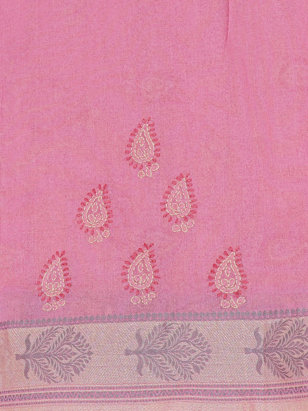 Ada Hand Embroidered Pink Kota Chanderi Lucknowi Chikankari Saree and Blouse 01A717623