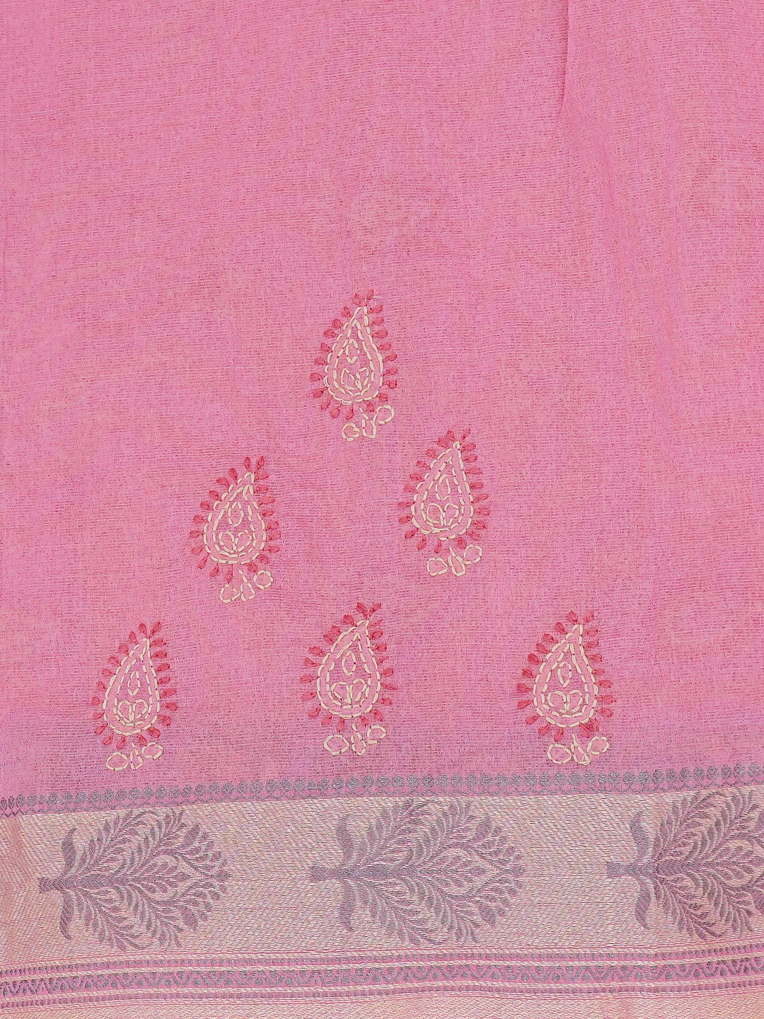 Ada Hand Embroidered Pink Kota Chanderi Lucknowi Chikankari Saree and Blouse 01A717623