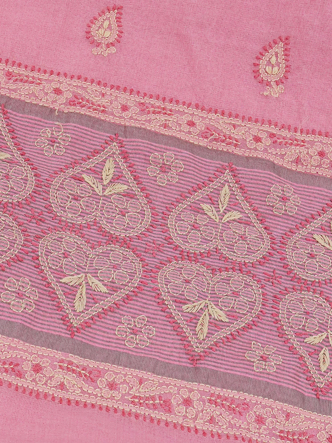 Ada Hand Embroidered Pink Kota Chanderi Lucknowi Chikankari Saree and Blouse 01A717623