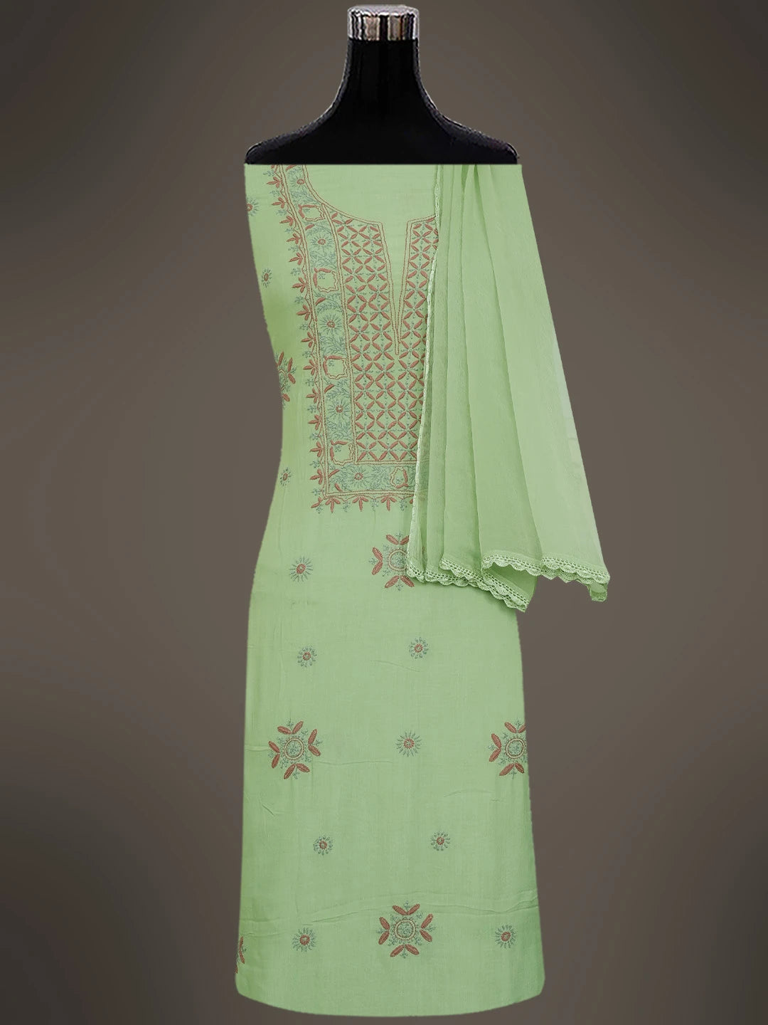 Ada Hand Embroidered Pista Green Modal Lucknowi Chikankari Unstitched Suit Piece 01A700550