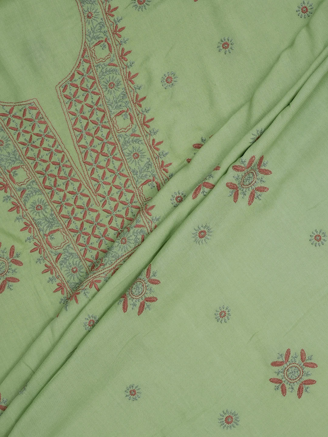 Ada Hand Embroidered Pista Green Modal Lucknowi Chikankari Unstitched Suit Piece 01A700550