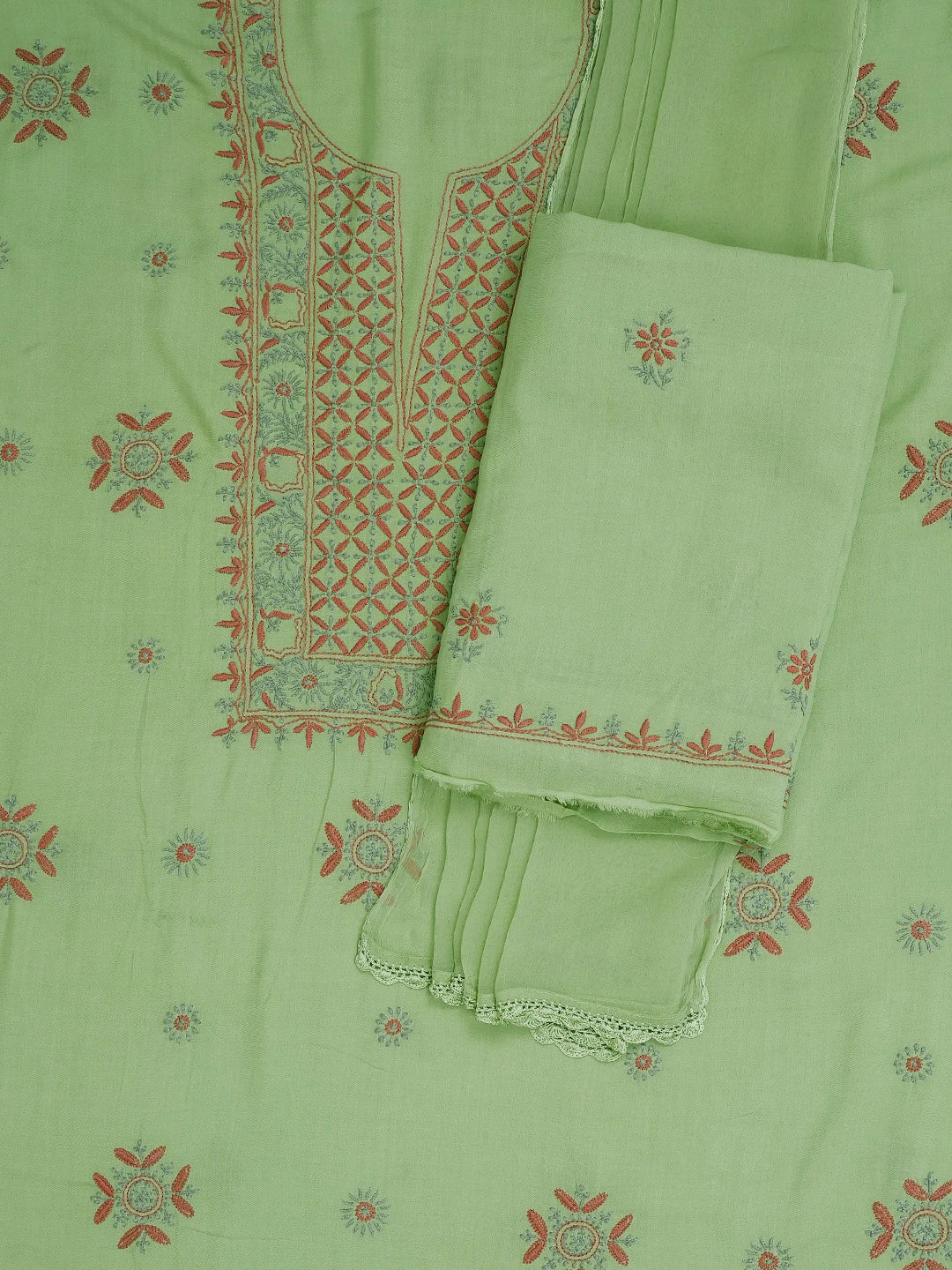 Ada Hand Embroidered Pista Green Modal Lucknowi Chikankari Unstitched Suit Piece 01A700550