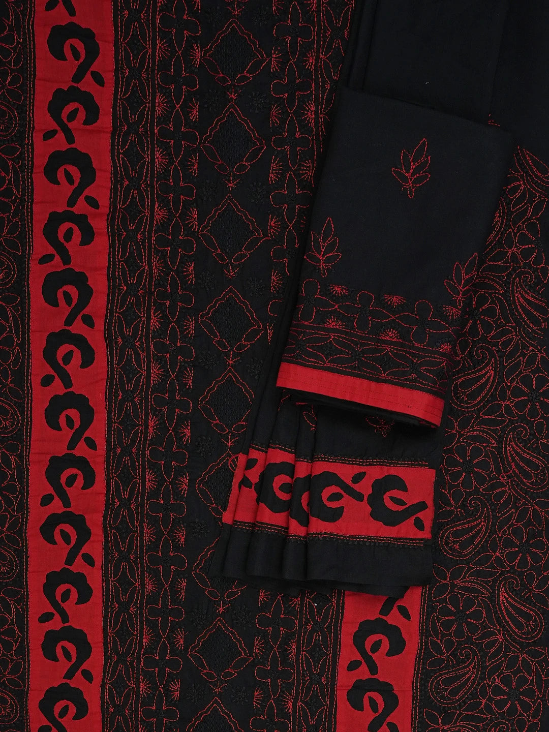 Ada Hand Embroidered Black Cotton Lucknowi Chikankari Unstitched Suit Piece 01A723485