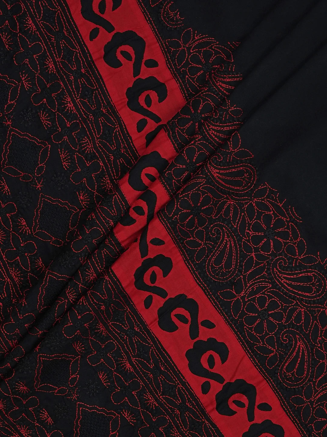 Ada Hand Embroidered Black Cotton Lucknowi Chikankari Unstitched Suit Piece 01A723485