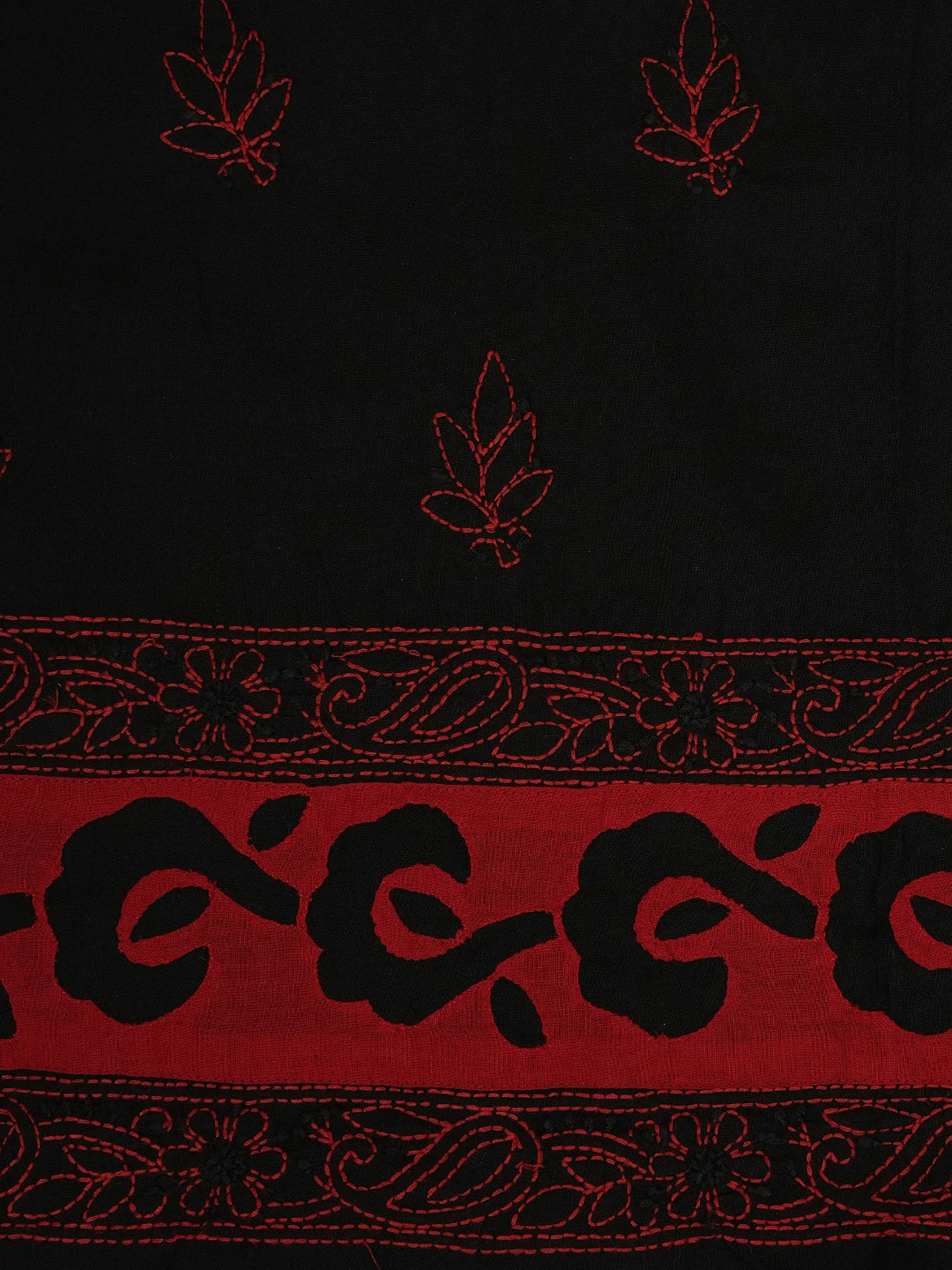 Ada Hand Embroidered Black Cotton Lucknowi Chikankari Unstitched Suit Piece 01A723485