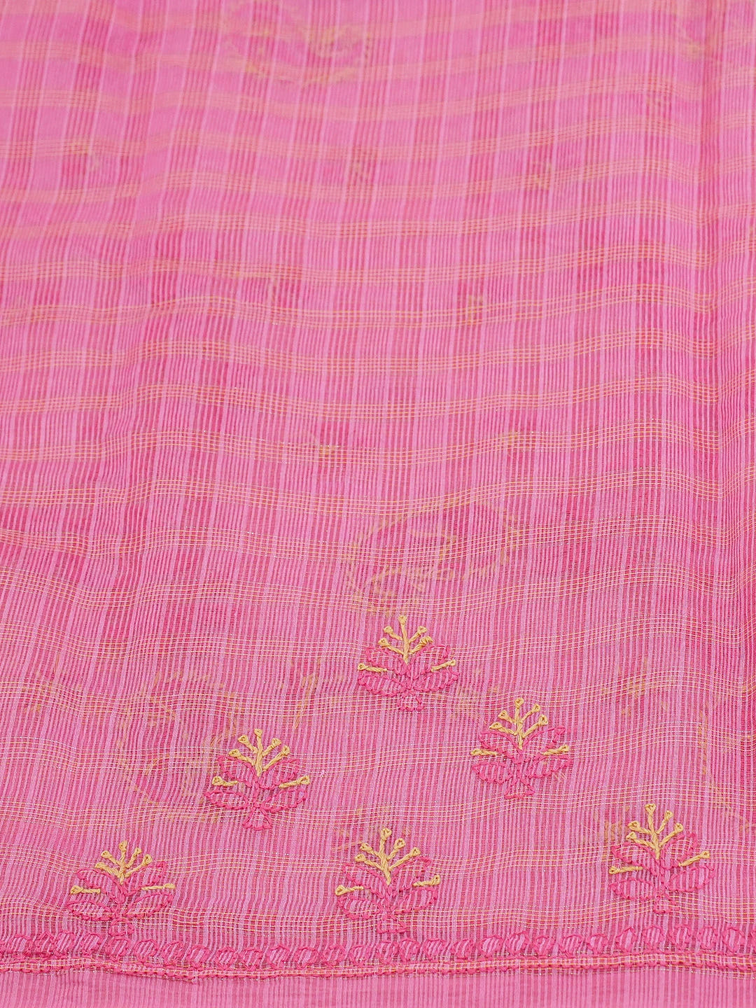 Ada Hand Embroidered Onion Pink Chanderi Lucknowi Chikankari Saree and Blouse 01A729040