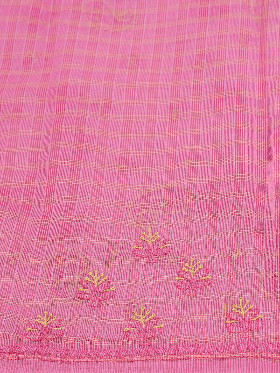 Ada Hand Embroidered Onion Pink Chanderi Lucknowi Chikankari Saree and Blouse 01A729040