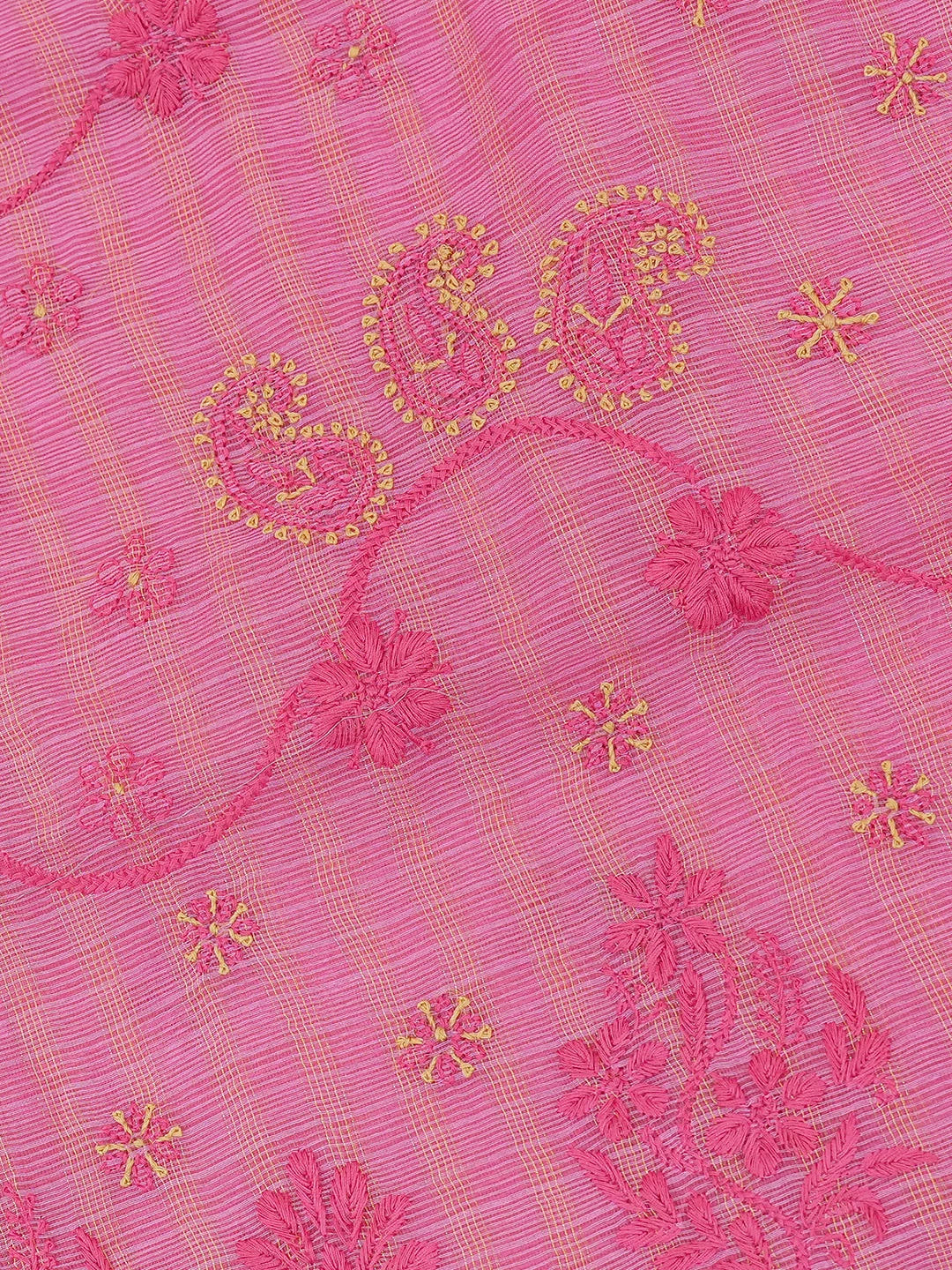 Ada Hand Embroidered Onion Pink Chanderi Lucknowi Chikankari Saree and Blouse 01A729040