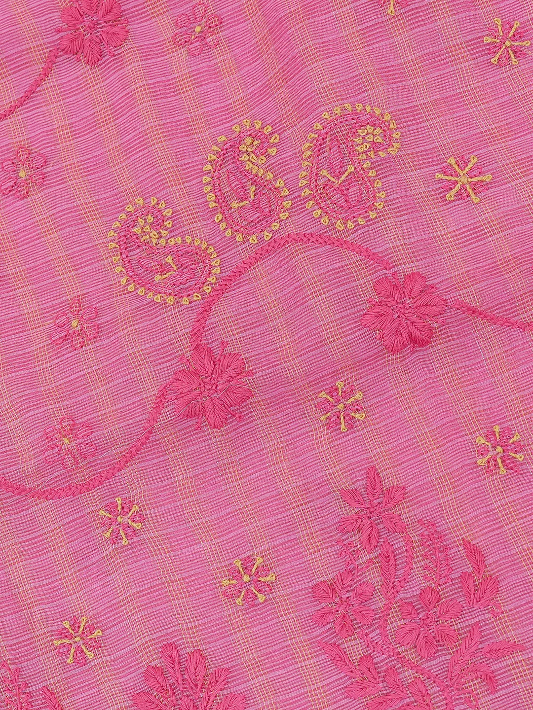 Ada Hand Embroidered Onion Pink Chanderi Lucknowi Chikankari Saree and Blouse 01A729040