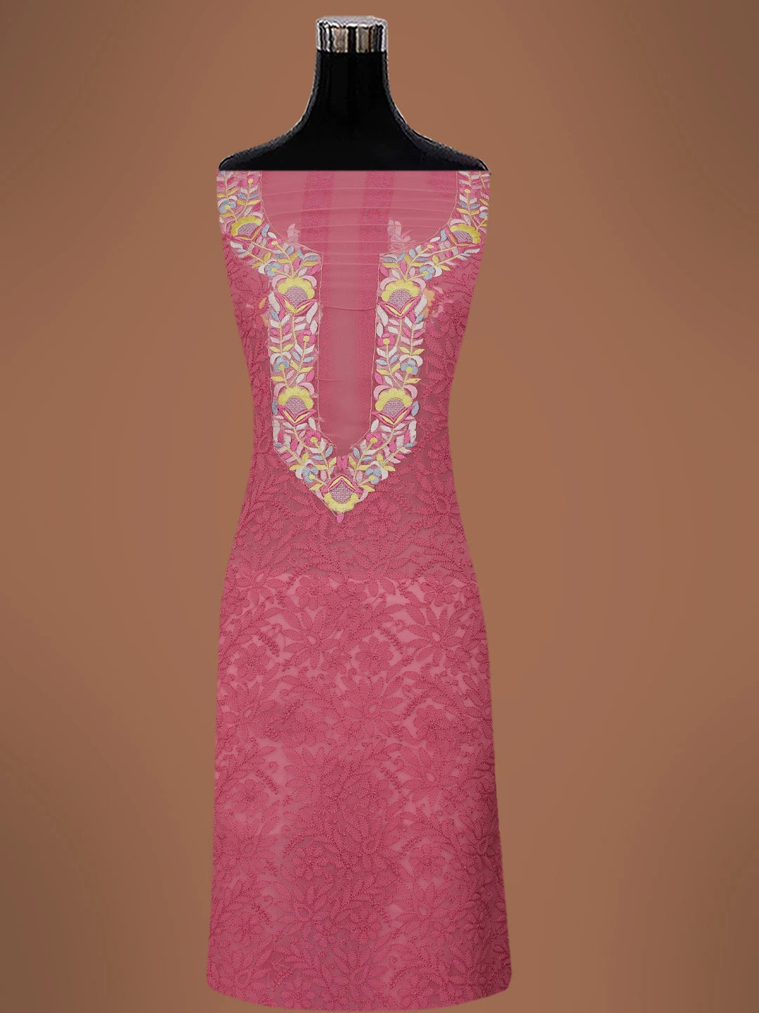 Ada Hand Embroidered Carrot Pink Georgette Lucknowi Chikankari Unstitched Suit Piece With Parsi Work 01A696769