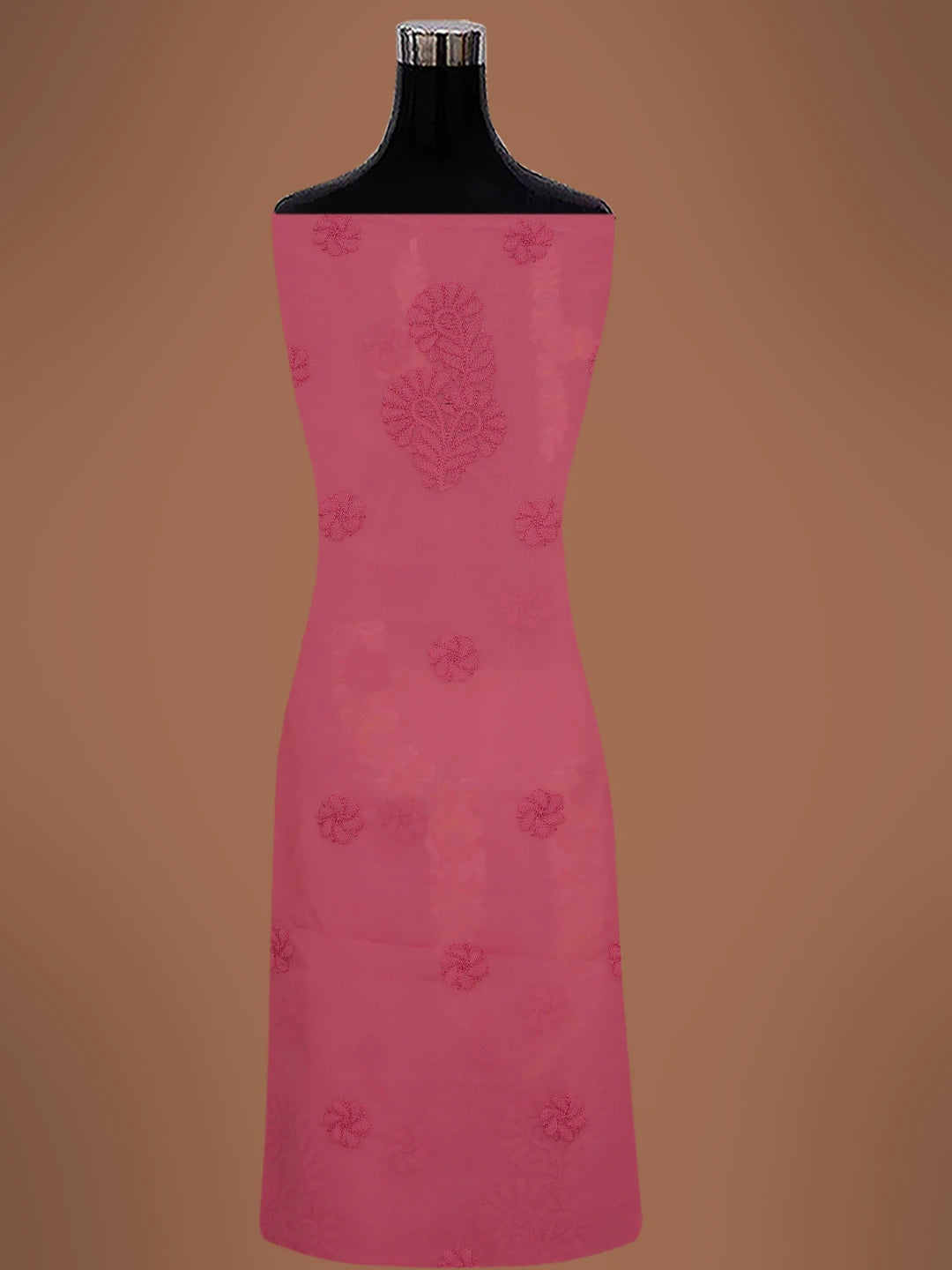 Ada Hand Embroidered Carrot Pink Georgette Lucknowi Chikankari Unstitched Suit Piece With Parsi Work 01A696769