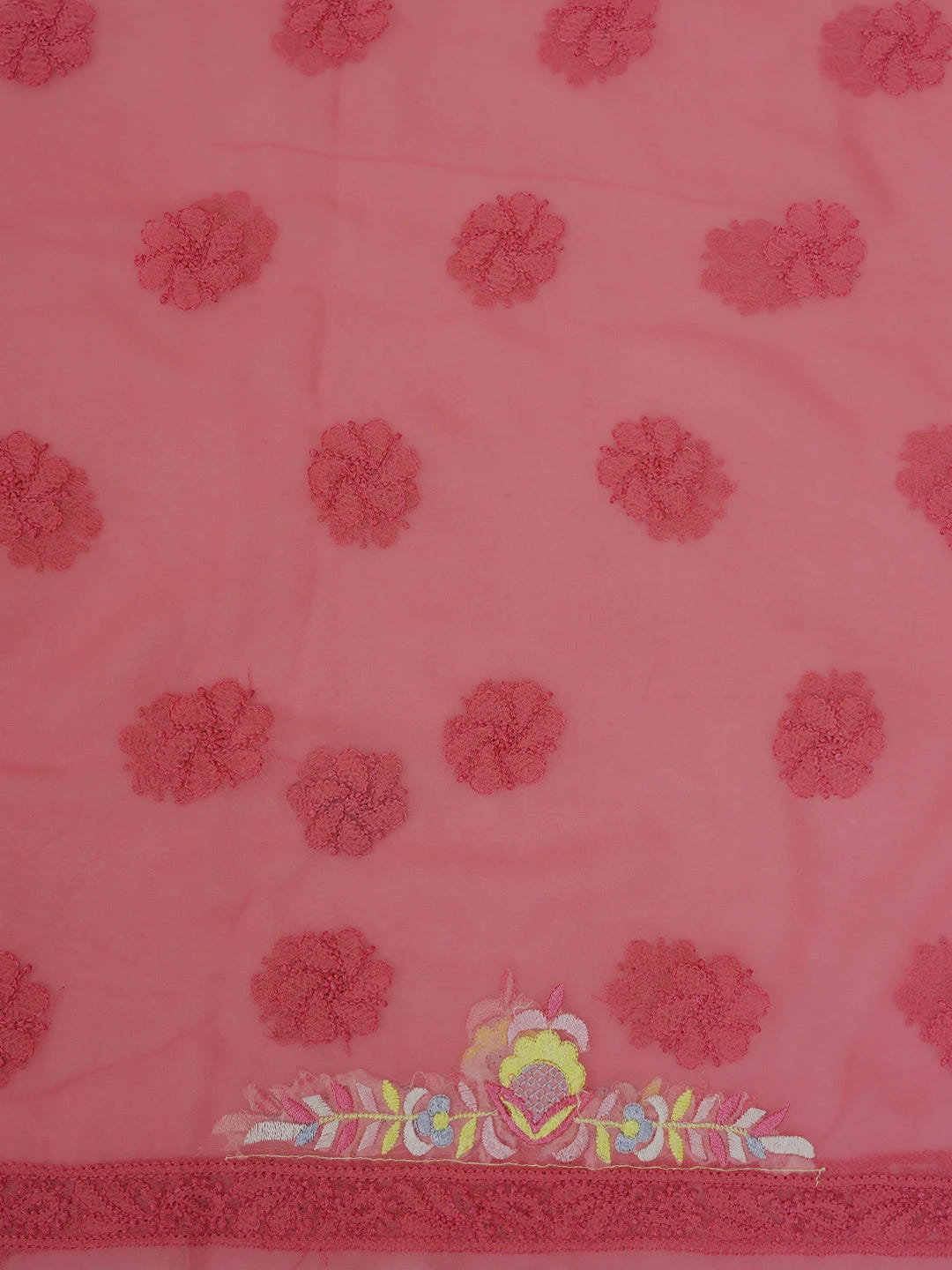 Ada Hand Embroidered Carrot Pink Georgette Lucknowi Chikankari Unstitched Suit Piece With Parsi Work 01A696769