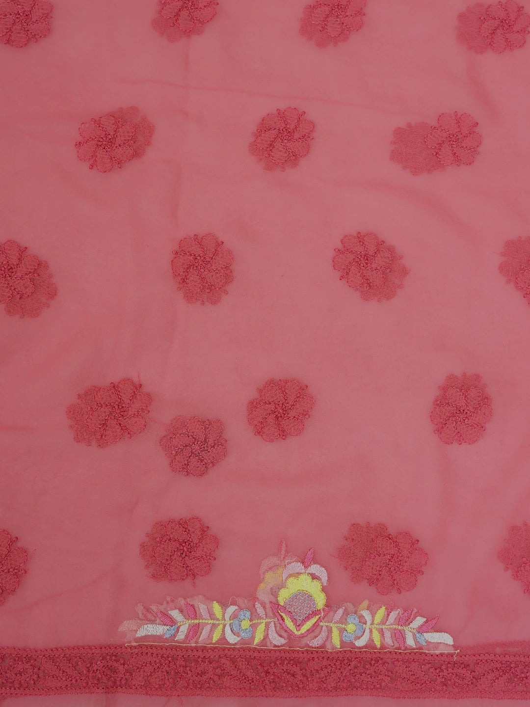 Ada Hand Embroidered Carrot Pink Georgette Lucknowi Chikankari Unstitched Suit Piece With Parsi Work 01A696769