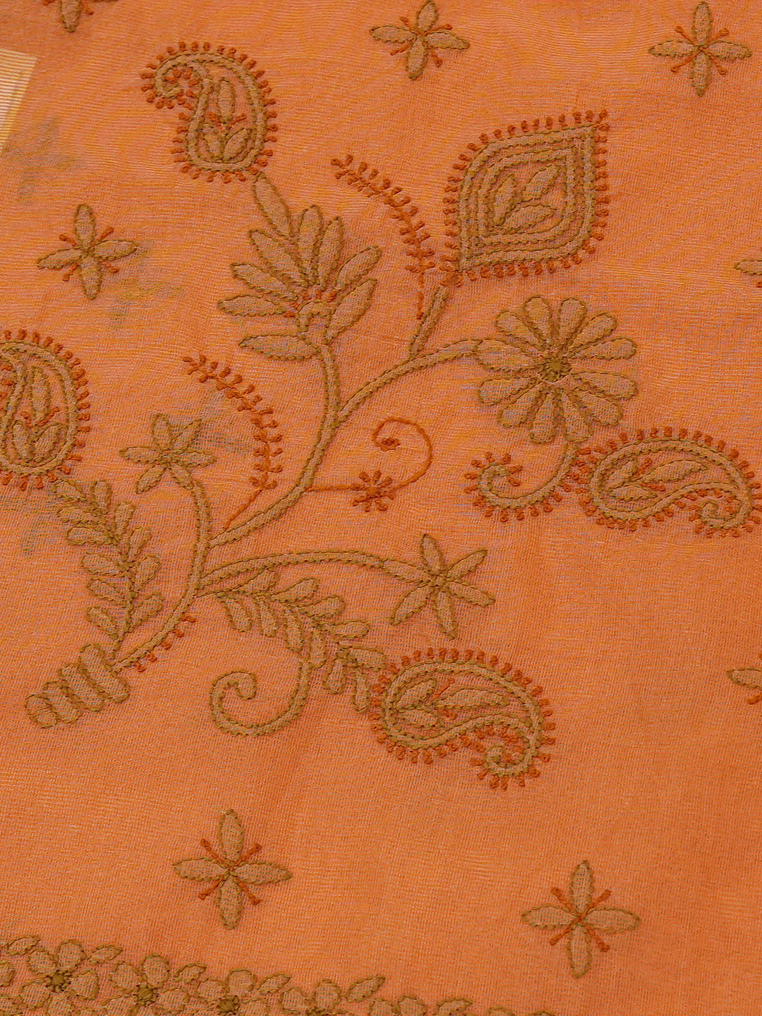 Ada Hand Embroidered Orange Super Net Lucknowi Chikankari Saree and Blouse 01A688538