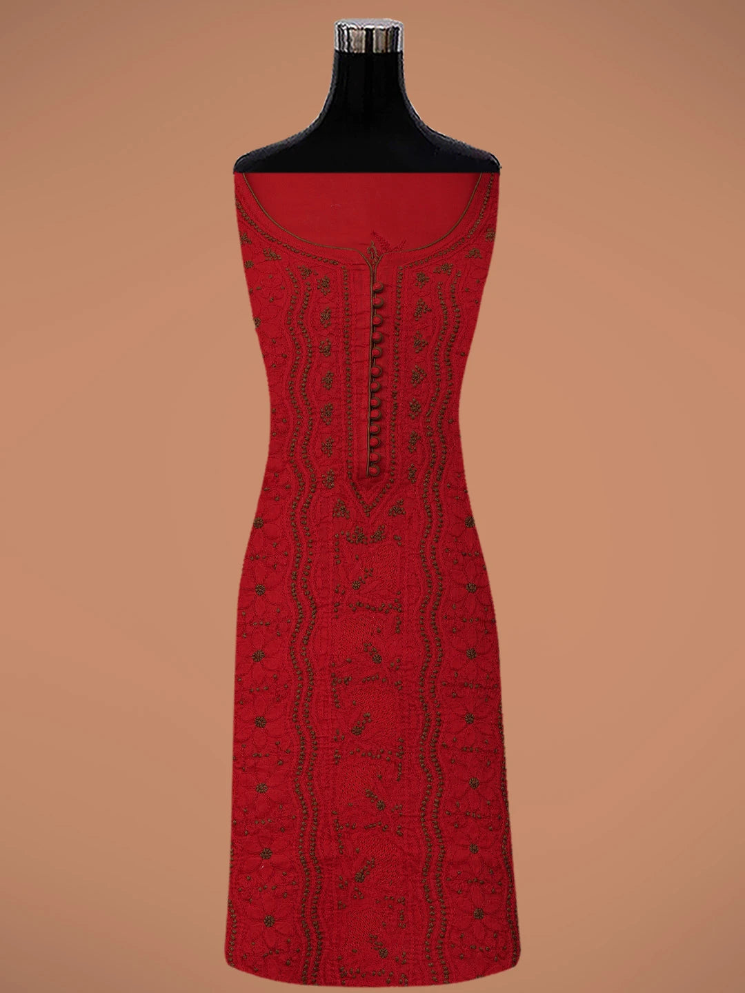 Ada Hand Embroidered Red Cotton Lucknowi Chikankari Unstitched Suit Piece 01A723532