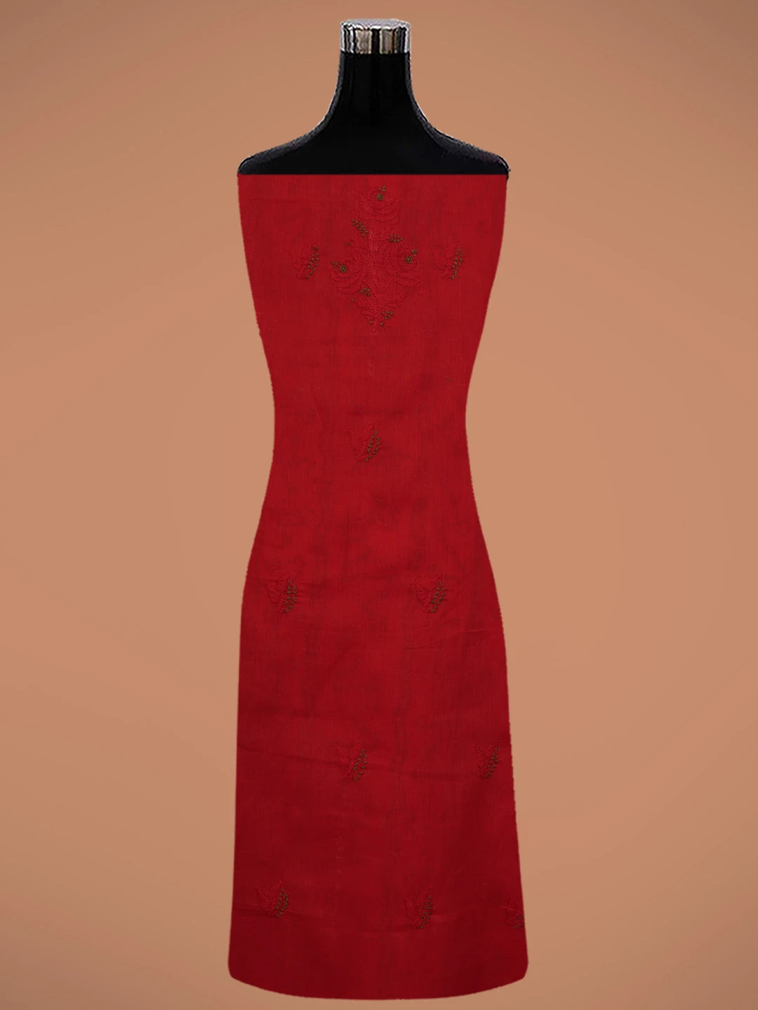 Ada Hand Embroidered Red Cotton Lucknowi Chikankari Unstitched Suit Piece 01A723532