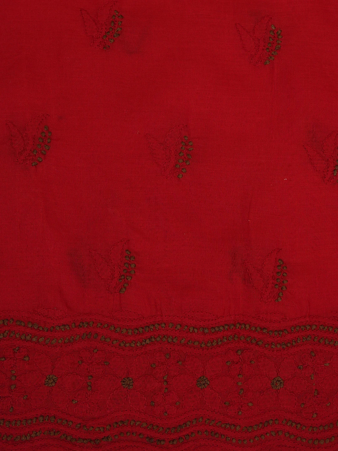 Ada Hand Embroidered Red Cotton Lucknowi Chikankari Unstitched Suit Piece 01A723532
