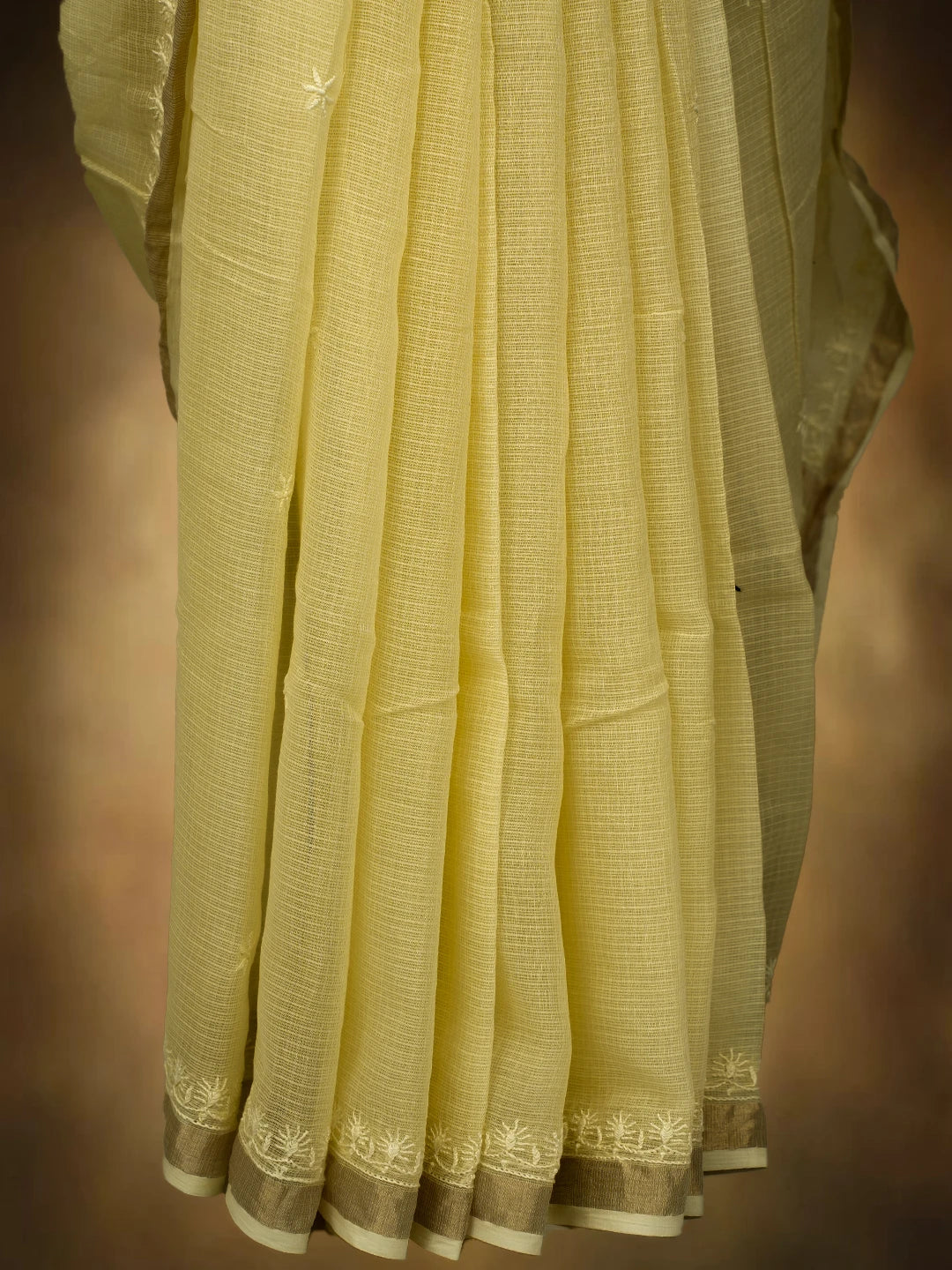 Ada Hand Embroidered Lemon Yellow Kota Lucknowi Chikankari Saree and Blouse 01A692938