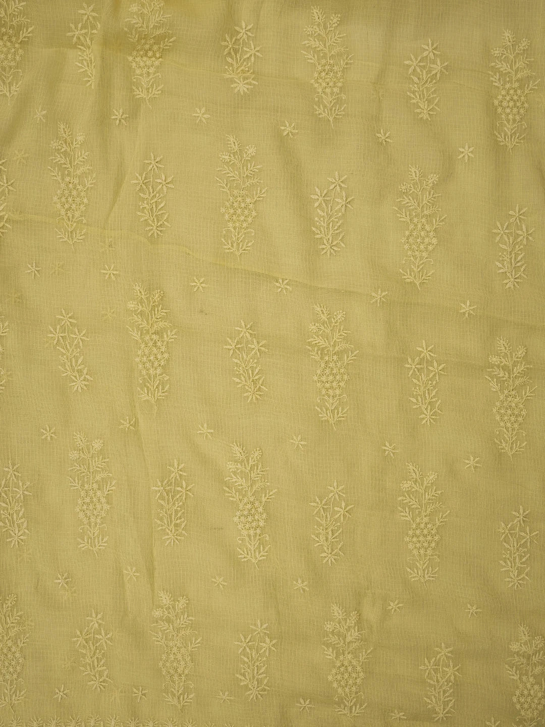 Ada Hand Embroidered Lemon Yellow Kota Lucknowi Chikankari Saree and Blouse 01A692938