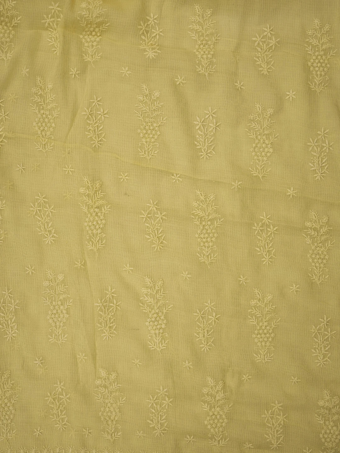 Ada Hand Embroidered Lemon Yellow Kota Lucknowi Chikankari Saree and Blouse 01A692938