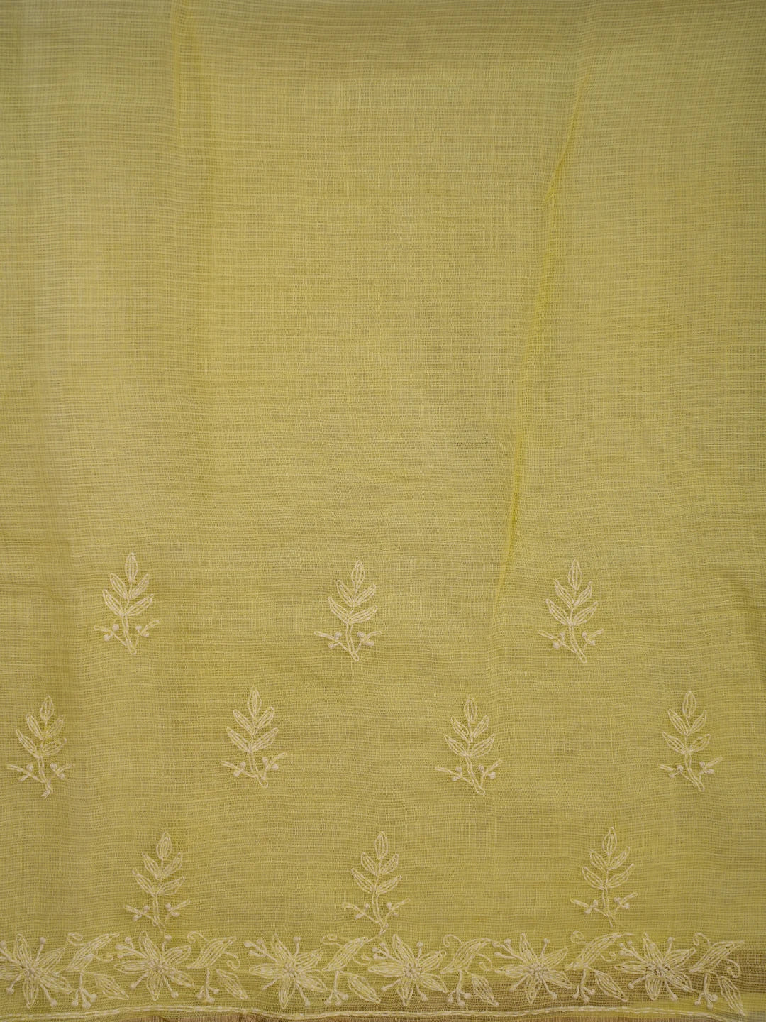 Ada Hand Embroidered Lemon Yellow Kota Lucknowi Chikankari Saree and Blouse 01A692938