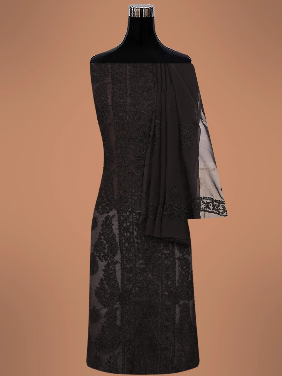 Ada Hand Embroidered Black Georgette Lucknowi Chikankari Unstitched Suit Piece 01A391124