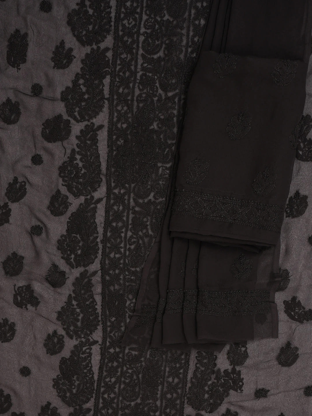 Ada Hand Embroidered Black Georgette Lucknowi Chikankari Unstitched Suit Piece 01A391124