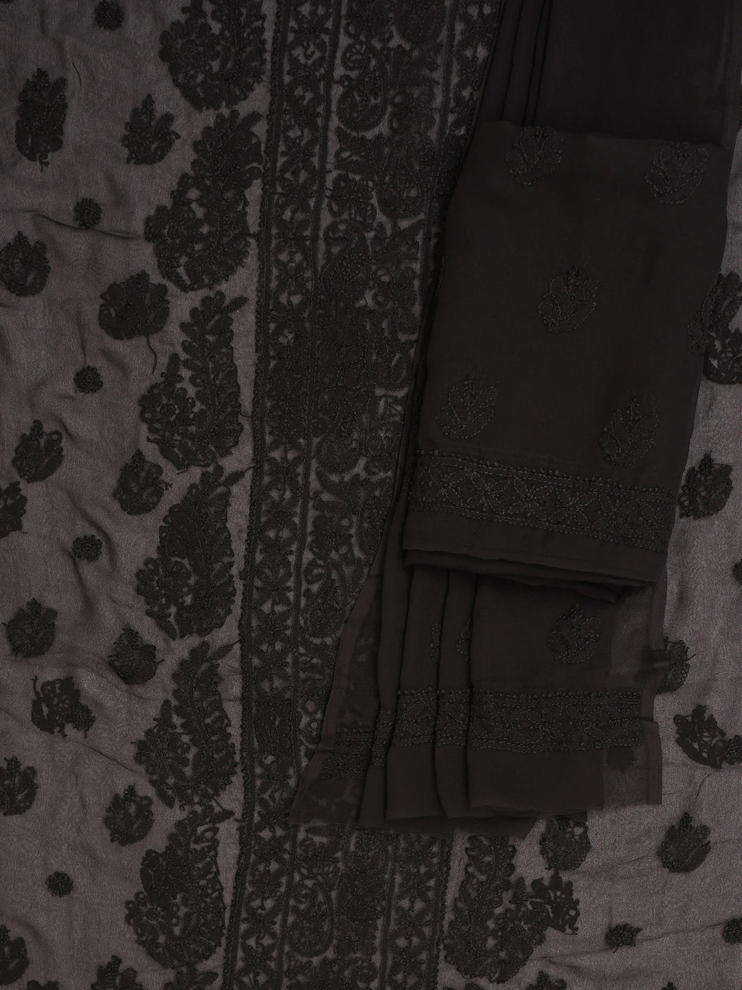 Ada Hand Embroidered Black Georgette Lucknowi Chikankari Unstitched Suit Piece 01A391124