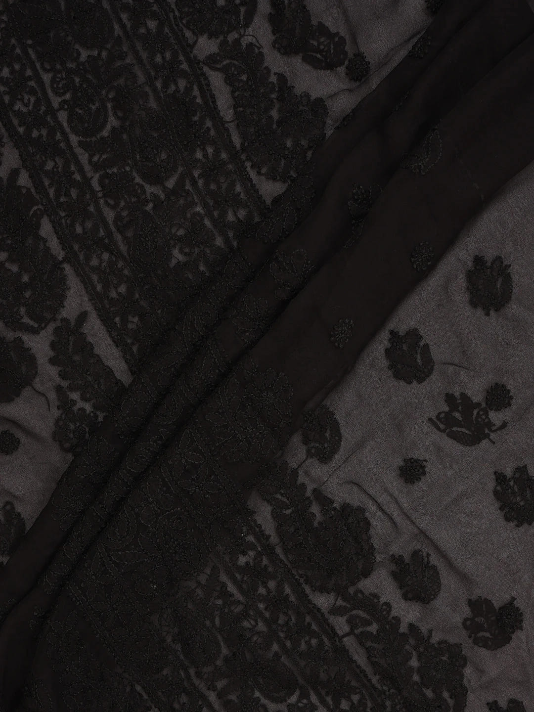 Ada Hand Embroidered Black Georgette Lucknowi Chikankari Unstitched Suit Piece 01A391124