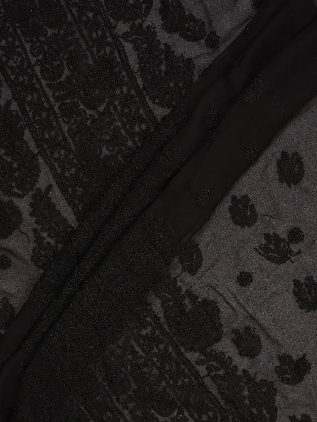 Ada Hand Embroidered Black Georgette Lucknowi Chikankari Unstitched Suit Piece 01A391124