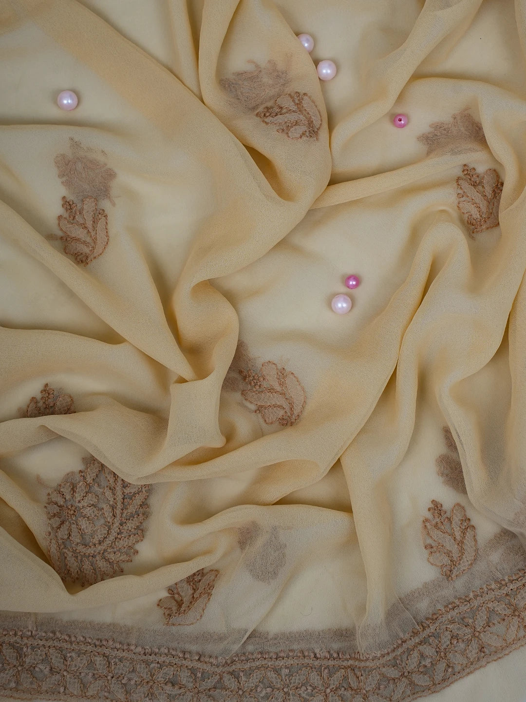Ada Hand Embroidered Fawn Georgette Lucknowi Chikankari Unstitched Suit Piece A211286